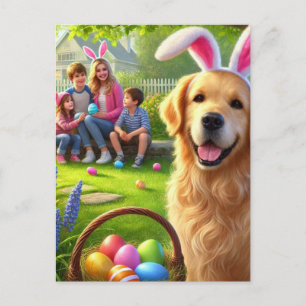 Carte de vœux de Pâques en famille avec Golden Ret