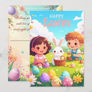 Carte de vœux de Pâques joyeuse – Lapin mignon Œuf