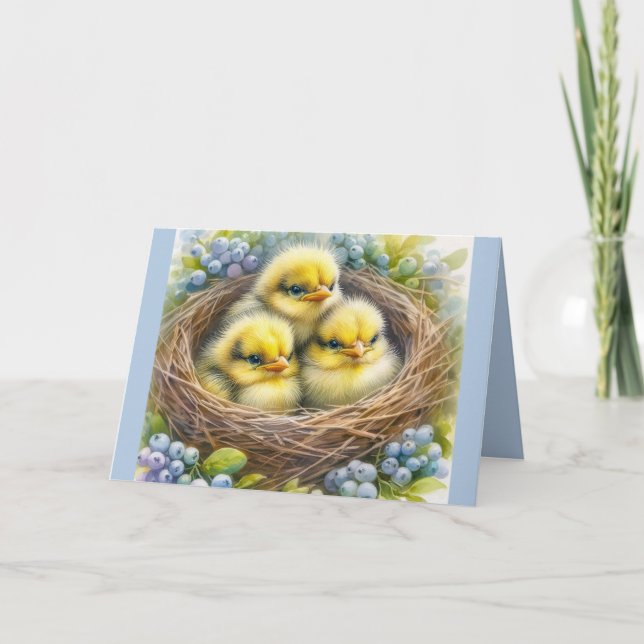 Carte de voeux de Pâques Springtime avec bébés pou (Devant)