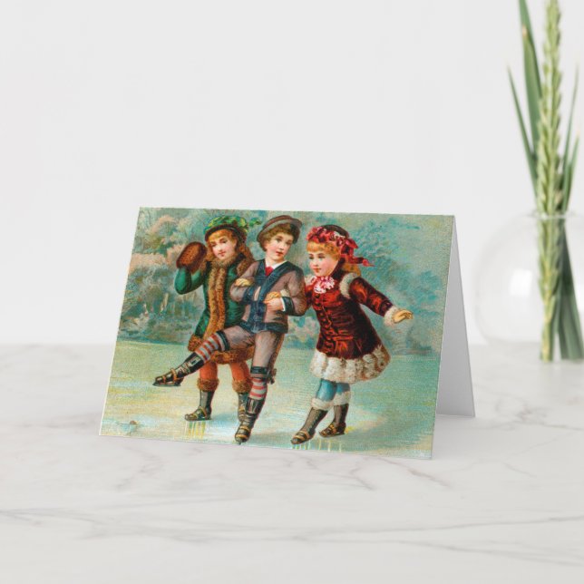 Carte de voeux de patinage de trio (Devant)