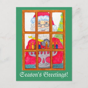 Carte de vœux de Père Noël allumant la menorah