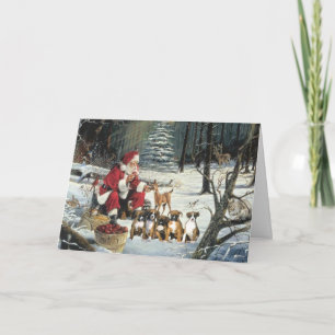 Carte de voeux de Père Noël de Noël de chiots de