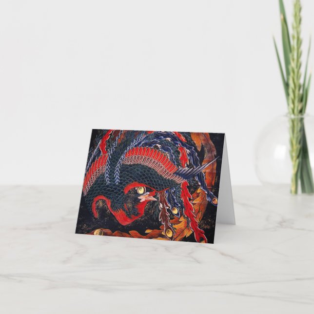Carte de voeux de Phoenix de Japonais de Hokusai (Devant)
