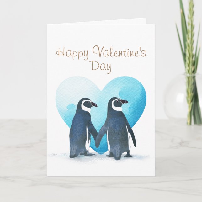 Carte de vœux de pingouins pour la Saint-Valentin  (Devant)