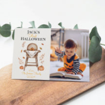 Carte de vœux de premier Halloween de bébé Citroui