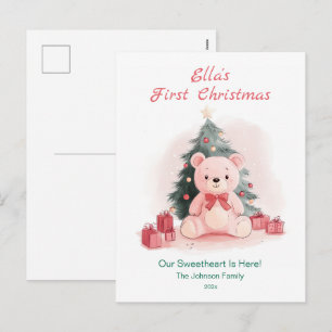 Carte de vœux de premier Noël avec un ours en pelu