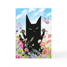 Carte de vœux de printemps Black Cat : Kitty et F