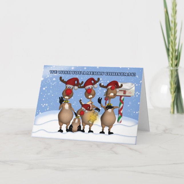Carte de voeux de renne de Noël de chant de tous (Devant)