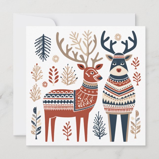 Carte de voeux de rennes de Noël scandinave (Devant)