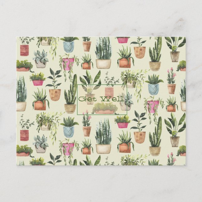 Carte de vœux de rétablissement avec plantes en po (Devant)