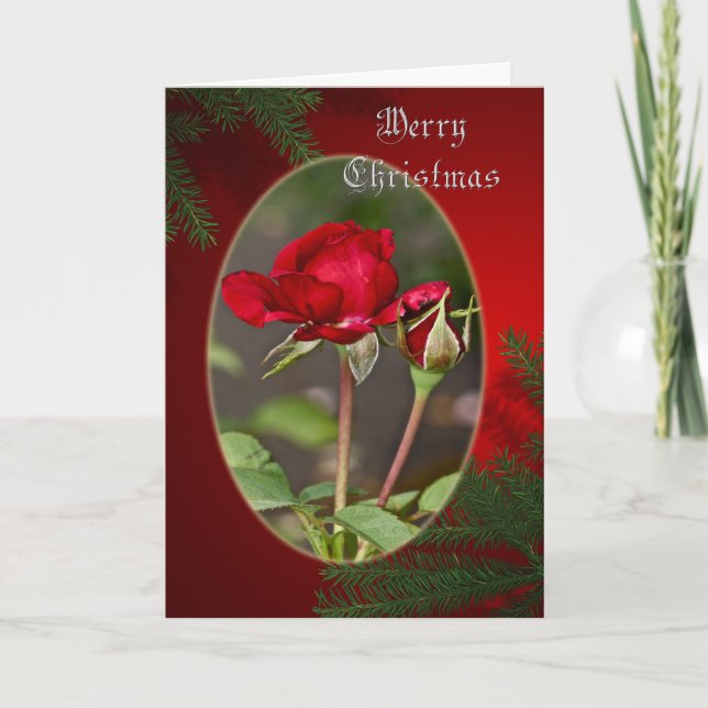 Carte de voeux de rose rouge et Noël de bourgeon (Devant)