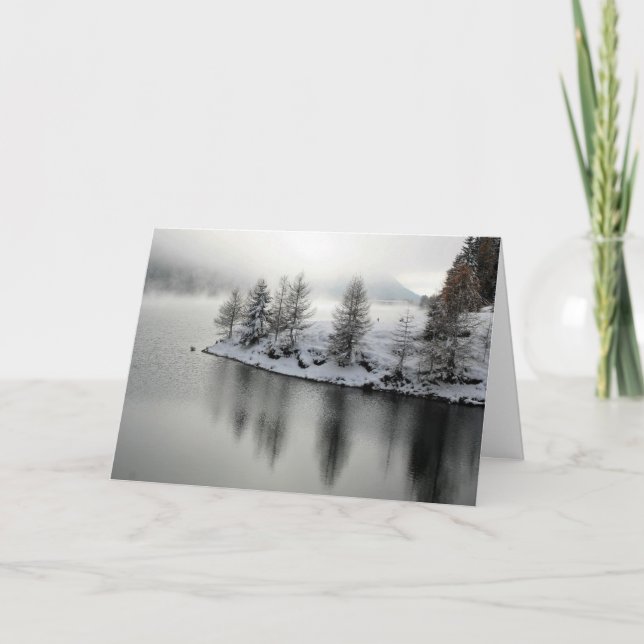 Carte de vœux de saison hivernale paysage enneigé (Devant)