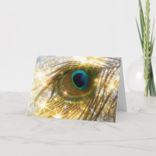 Carte de voeux de scintillement de plume de paon (Devant)