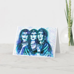 Carte de voeux de trio de lune bleue