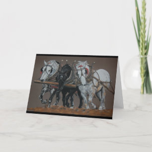 Carte de voeux de trois chevaux de Roi-Charrue