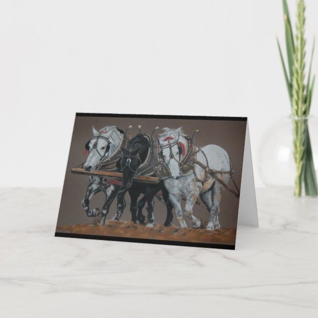 Carte de voeux de trois chevaux de Roi-Charrue (Devant)
