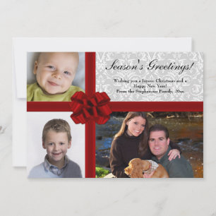 Carte de voeux de vacances 3-Photo Red Ribbon Bow