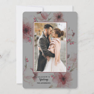Carte de vœux de vacances avec photo de fleurs hiv