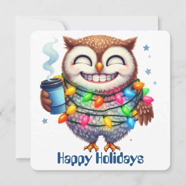 Carte de vœux de vacances de hibou drôle (Devant)