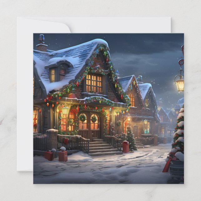 carte de vœux de vacances de village de Noël (Devant)