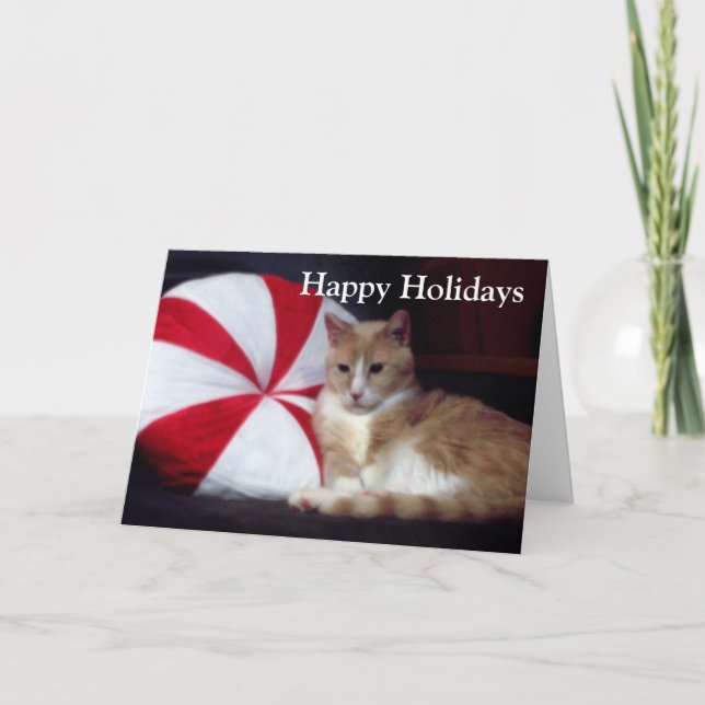 Carte de vœux de vacances pour chat au poivre ment (Devant)