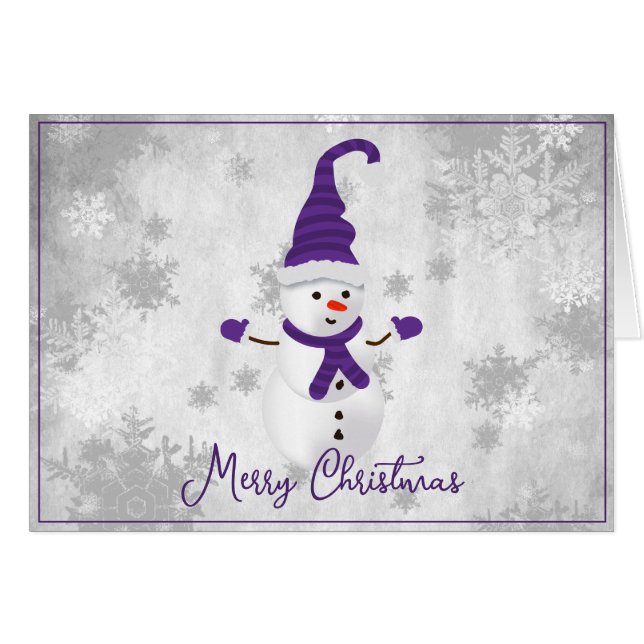 Carte de voeux de vacances Purple mignonne Snowman (Devant horizontal)