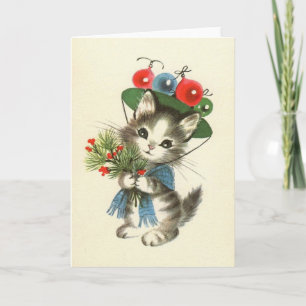 Carte de voeux de vacances Retro Kitten