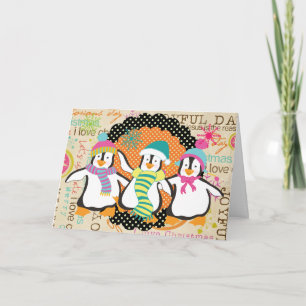 Carte de voeux de vacances Typographie et Penguins