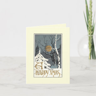 Carte de voeux Deco Snowy Scene Moon Birch Tree