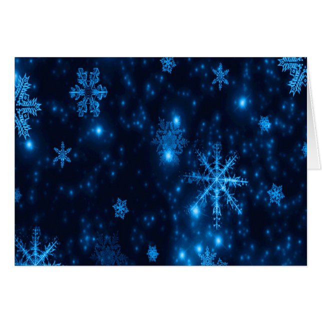 Carte de voeux Deep Blue & Bright Snowflakes (Devant horizontal)