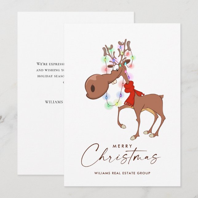 Carte de vœux d'entreprise Funny Reindeer Joyeux N (Devant / Derrière)
