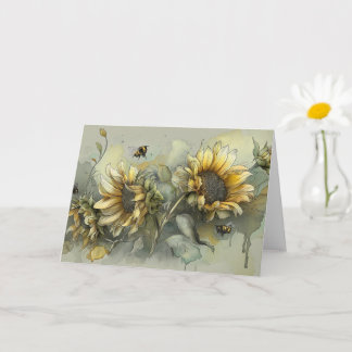 Carte de voeux des abeilles et des tournesols
