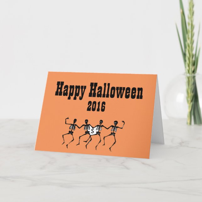 Carte de voeux d'Halloween avec crâne dansant (Devant)
