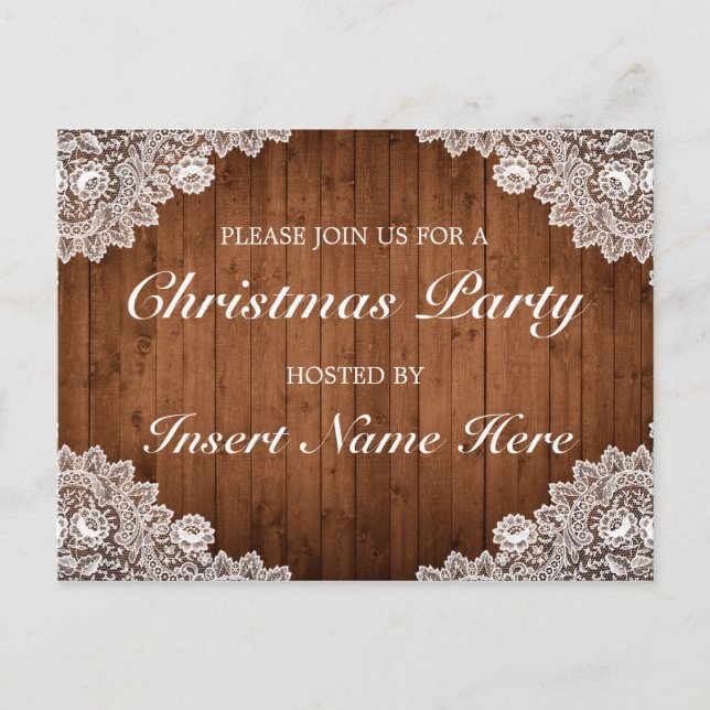 Carte de vœux d'invitation de Noël en bois rustiqu (Devant)