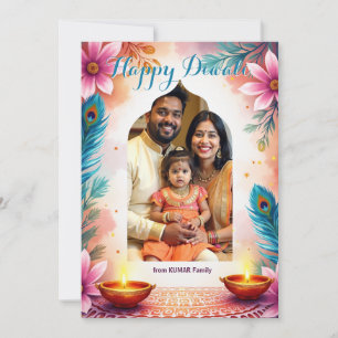 Carte de vœux Diwali à motif Paon en fleurs