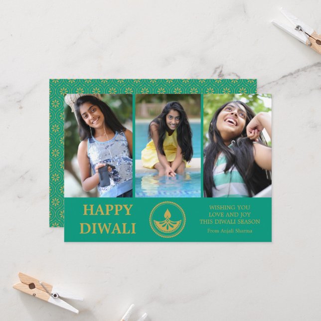 Carte de voeux Diwali photo - Couleur personnalisé (Devant/Arrière en situation)