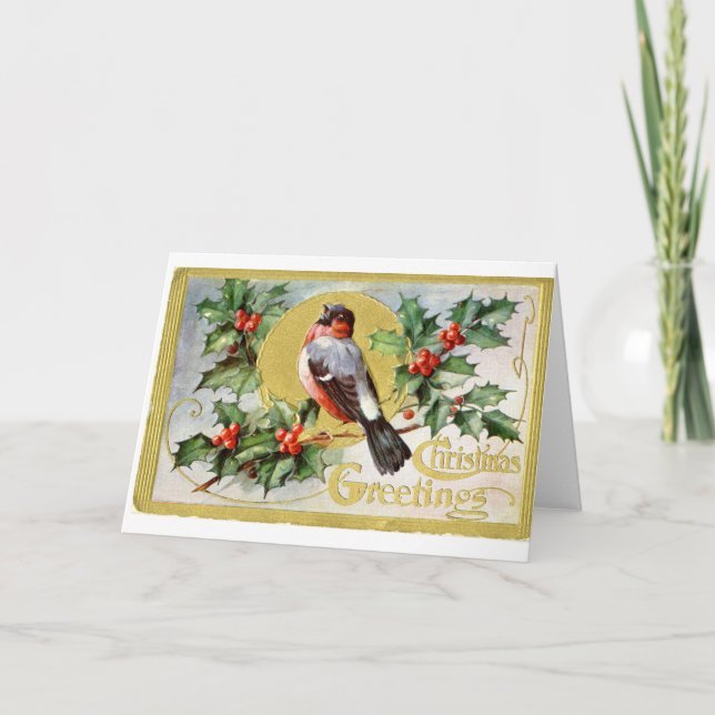 Carte de voeux d'oiseau de Noël de bibliothèque de (Devant)