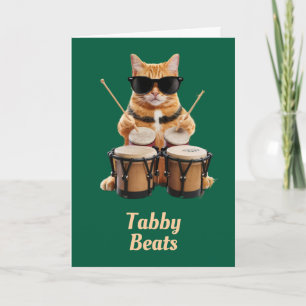Carte de vœux drôle de joueur de bongo tabby