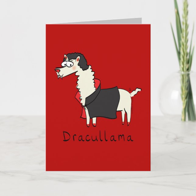 Carte de vœux drôle d'Halloween avec lama - Dracul (Devant)
