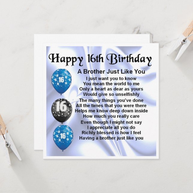 Carte de voeux du frère 16e anniversaire (Devant/Arrière en situation)