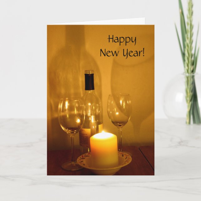 Carte de vœux du Nouvel An avec vin et verres (Devant)