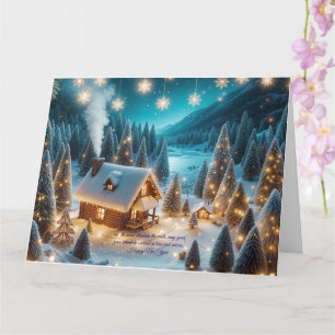 Carte de vœux du Nouvel An de cabane d'hiver confo