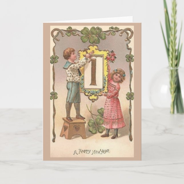 Carte de voeux du Nouvel An irlandais victorien (Devant)
