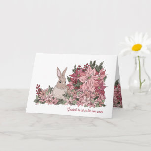 Carte de vœux du Nouvel An Lapin et Fleurs Roses