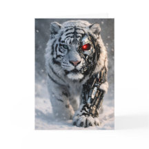 Carte de vœux du tigre blanc cyborg félin cybernét