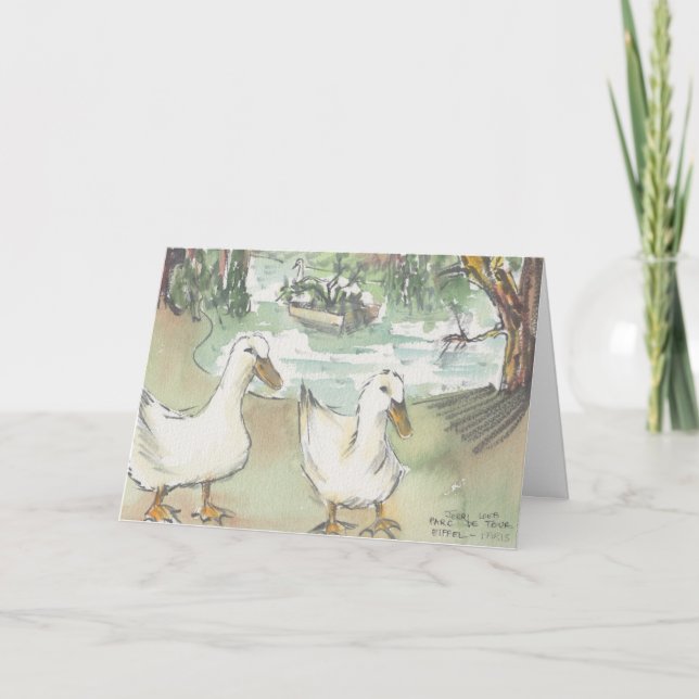 Carte de voeux "Ducks Watercolor Sketch/Paris" (Devant)