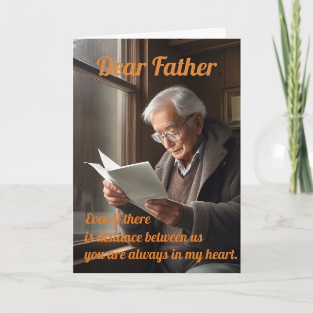 Carte de vœux d'un vieux père lisant une lettre (Devant)