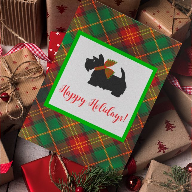 Carte de voeux écossaise Terrier Plaid (Jaunty Scottie dog is the star of this holiday card! You can personalize.)
