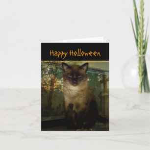 Carte de voeux éffrayante Siamese Cat Halloween