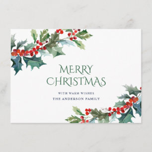 Carte de vœux élégante de Noël avec houx et gui